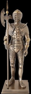 Ridderfigur i bronze med guldaccenter – sideperspektiv